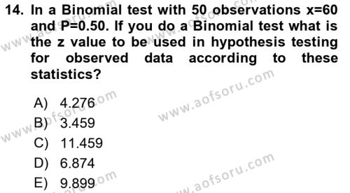 Statistics 2 Dersi 2021 - 2022 Yılı (Final) Dönem Sonu Sınavı 14. Soru