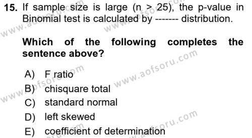 Statistics 2 Dersi 2021 - 2022 Yılı (Final) Dönem Sonu Sınavı 15. Soru