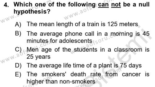 Statistics 2 Dersi 2021 - 2022 Yılı (Final) Dönem Sonu Sınavı 4. Soru