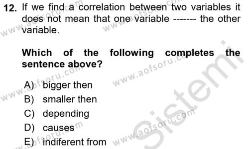 Statistics 2 Dersi 2021 - 2022 Yılı Yaz Okulu Sınavı 12. Soru