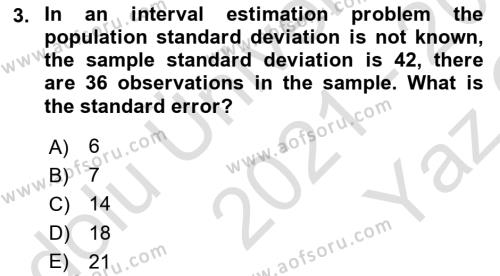 Statistics 2 Dersi 2021 - 2022 Yılı Yaz Okulu Sınavı 3. Soru