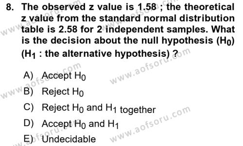 Statistics 2 Dersi 2021 - 2022 Yılı Yaz Okulu Sınavı 8. Soru