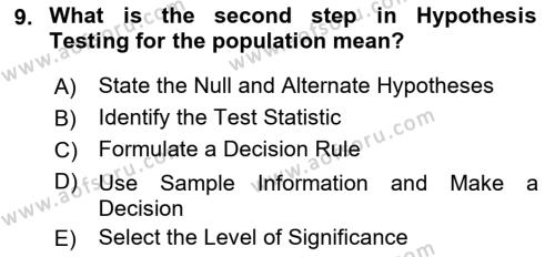 Statistics 2 Dersi 2021 - 2022 Yılı Yaz Okulu Sınavı 9. Soru