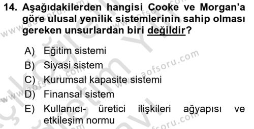 Yenilik Yönetimi Dersi 2020 - 2021 Yılı Yaz Okulu Sınavı 14. Soru