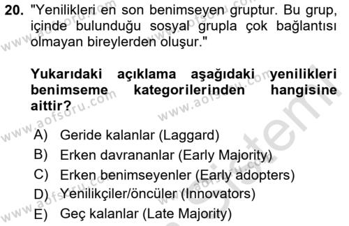 Yenilik Yönetimi Dersi 2020 - 2021 Yılı Yaz Okulu Sınavı 20. Soru