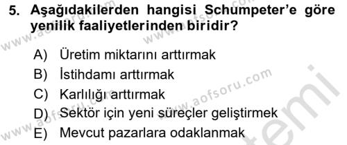 Yenilik Yönetimi Dersi 2020 - 2021 Yılı Yaz Okulu Sınavı 5. Soru