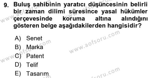 Yenilik Yönetimi Dersi 2020 - 2021 Yılı Yaz Okulu Sınavı 9. Soru