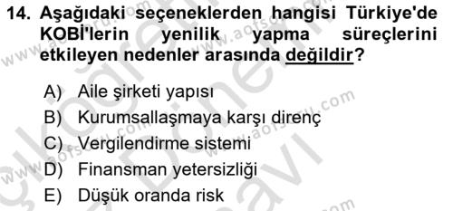 Yenilik Yönetimi Dersi 2021 - 2022 Yılı (Final) Dönem Sonu Sınavı 14. Soru