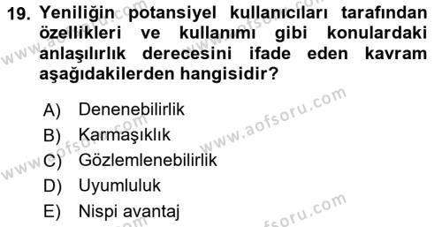 Yenilik Yönetimi Dersi 2021 - 2022 Yılı (Final) Dönem Sonu Sınavı 19. Soru