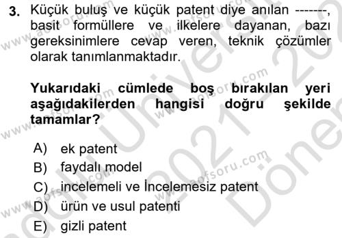 Yenilik Yönetimi Dersi 2021 - 2022 Yılı (Final) Dönem Sonu Sınavı 3. Soru