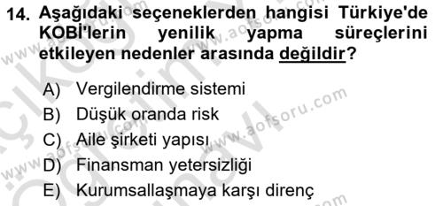 Yenilik Yönetimi Dersi 2021 - 2022 Yılı Yaz Okulu Sınavı 14. Soru