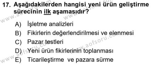 Yenilik Yönetimi Dersi 2021 - 2022 Yılı Yaz Okulu Sınavı 17. Soru