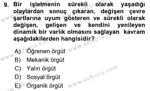 Yenilik Yönetimi Dersi 2021 - 2022 Yılı Yaz Okulu Sınavı 9. Soru