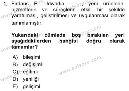 Yenilik Yönetimi Dersi 2022 - 2023 Yılı (Vize) Ara Sınavı 1. Soru