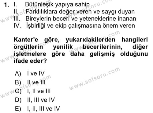 Yenilik Yönetimi Dersi 2022 - 2023 Yılı (Final) Dönem Sonu Sınavı 1. Soru