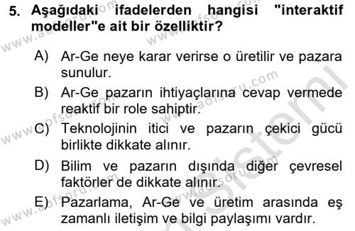 Yenilik Yönetimi Dersi 2022 - 2023 Yılı (Final) Dönem Sonu Sınavı 5. Soru