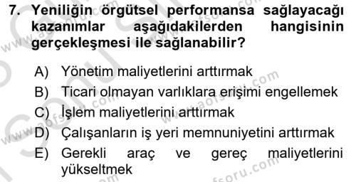 Yenilik Yönetimi Dersi 2022 - 2023 Yılı (Final) Dönem Sonu Sınavı 7. Soru