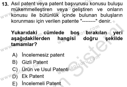 Yenilik Yönetimi Dersi 2023 - 2024 Yılı (Final) Dönem Sonu Sınavı 13. Soru