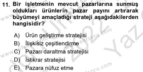 Küçük İşletme Yönetimi Dersi 2022 - 2023 Yılı Yaz Okulu Sınavı 11. Soru