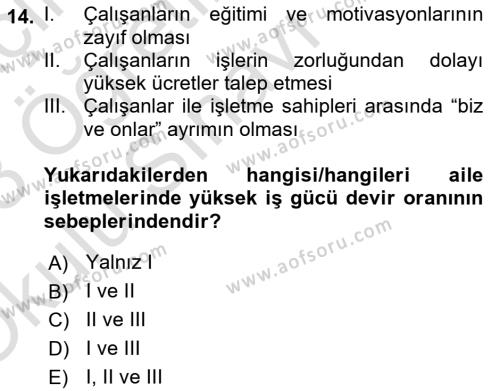 Küçük İşletme Yönetimi Dersi 2022 - 2023 Yılı Yaz Okulu Sınavı 14. Soru