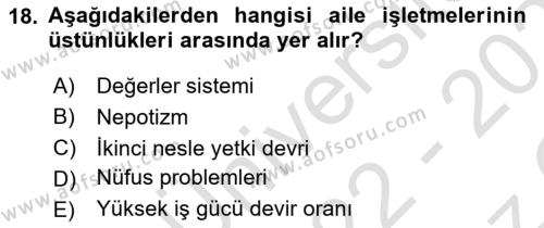 Küçük İşletme Yönetimi Dersi 2022 - 2023 Yılı Yaz Okulu Sınavı 18. Soru