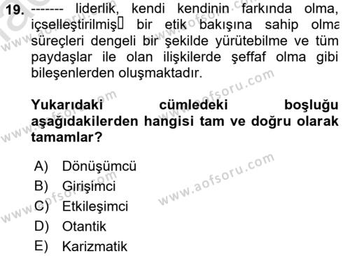 Küçük İşletme Yönetimi Dersi 2022 - 2023 Yılı Yaz Okulu Sınavı 19. Soru