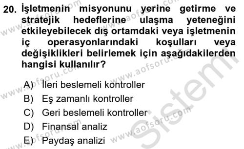 Küçük İşletme Yönetimi Dersi 2022 - 2023 Yılı Yaz Okulu Sınavı 20. Soru