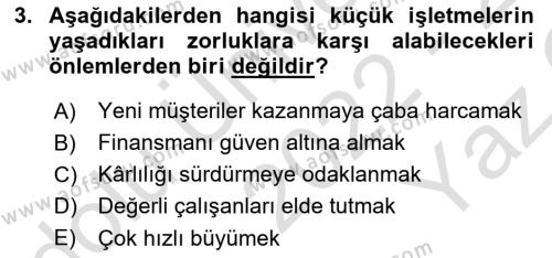 Küçük İşletme Yönetimi Dersi 2022 - 2023 Yılı Yaz Okulu Sınavı 3. Soru