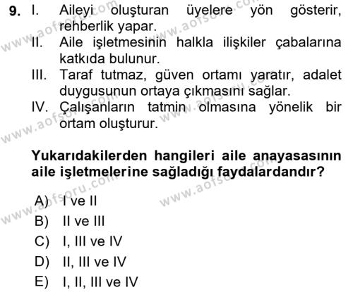 Küçük İşletme Yönetimi Dersi 2022 - 2023 Yılı Yaz Okulu Sınavı 9. Soru