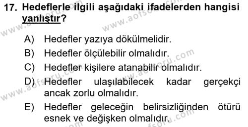 Küçük İşletme Yönetimi Dersi 2023 - 2024 Yılı (Final) Dönem Sonu Sınavı 17. Soru