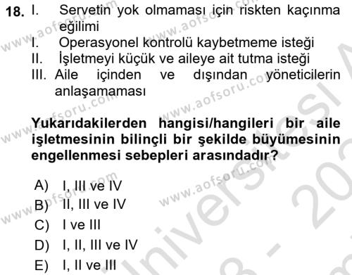 Küçük İşletme Yönetimi Dersi 2023 - 2024 Yılı (Final) Dönem Sonu Sınavı 18. Soru