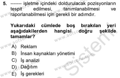 Küçük İşletme Yönetimi Dersi 2023 - 2024 Yılı (Final) Dönem Sonu Sınavı 5. Soru