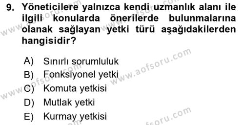 Küçük İşletme Yönetimi Dersi 2023 - 2024 Yılı (Final) Dönem Sonu Sınavı 9. Soru