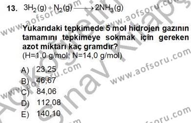 Genel Kimya 1 Dersi 2012 - 2013 Yılı (Vize) Ara Sınavı 13. Soru