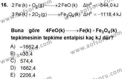 Genel Kimya 1 Dersi 2012 - 2013 Yılı (Vize) Ara Sınavı 16. Soru