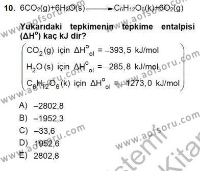 Genel Kimya 1 Dersi 2012 - 2013 Yılı (Final) Dönem Sonu Sınavı 10. Soru