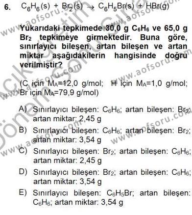 Genel Kimya 1 Dersi 2012 - 2013 Yılı (Final) Dönem Sonu Sınavı 6. Soru
