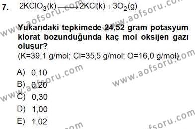 Genel Kimya 1 Dersi 2012 - 2013 Yılı (Final) Dönem Sonu Sınavı 7. Soru