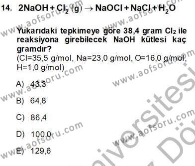 Genel Kimya 1 Dersi 2013 - 2014 Yılı (Vize) Ara Sınavı 14. Soru