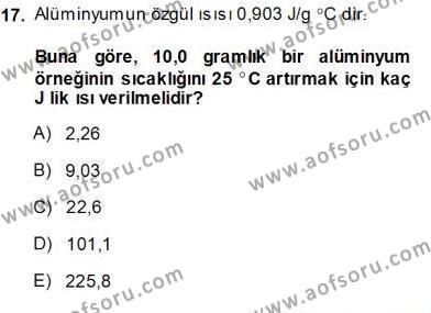 Genel Kimya 1 Dersi 2013 - 2014 Yılı (Vize) Ara Sınavı 17. Soru