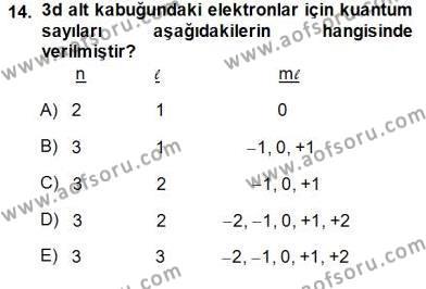 Genel Kimya 1 Dersi 2013 - 2014 Yılı (Final) Dönem Sonu Sınavı 14. Soru