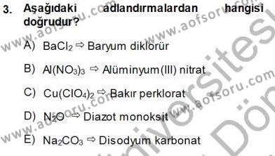 Genel Kimya 1 Dersi 2013 - 2014 Yılı (Final) Dönem Sonu Sınavı 3. Soru