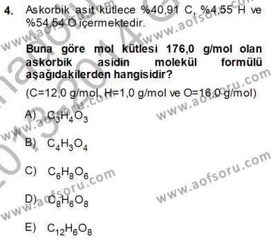 Genel Kimya 1 Dersi 2013 - 2014 Yılı (Final) Dönem Sonu Sınavı 4. Soru