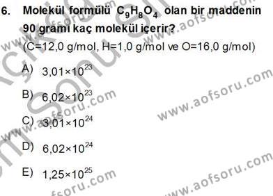 Genel Kimya 1 Dersi 2013 - 2014 Yılı (Final) Dönem Sonu Sınavı 6. Soru