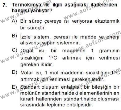 Genel Kimya 1 Dersi 2013 - 2014 Yılı (Final) Dönem Sonu Sınavı 7. Soru