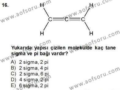 Genel Kimya 1 Dersi 2014 - 2015 Yılı (Final) Dönem Sonu Sınavı 16. Soru