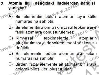 Genel Kimya 1 Dersi 2014 - 2015 Yılı (Final) Dönem Sonu Sınavı 2. Soru