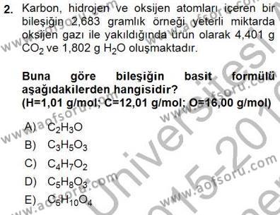 Genel Kimya 1 Dersi 2015 - 2016 Yılı (Final) Dönem Sonu Sınavı 2. Soru