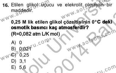 Genel Kimya 2 Dersi 2013 - 2014 Yılı (Vize) Ara Sınavı 16. Soru
