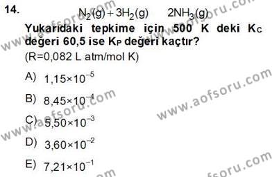 Genel Kimya 2 Dersi 2013 - 2014 Yılı (Final) Dönem Sonu Sınavı 14. Soru